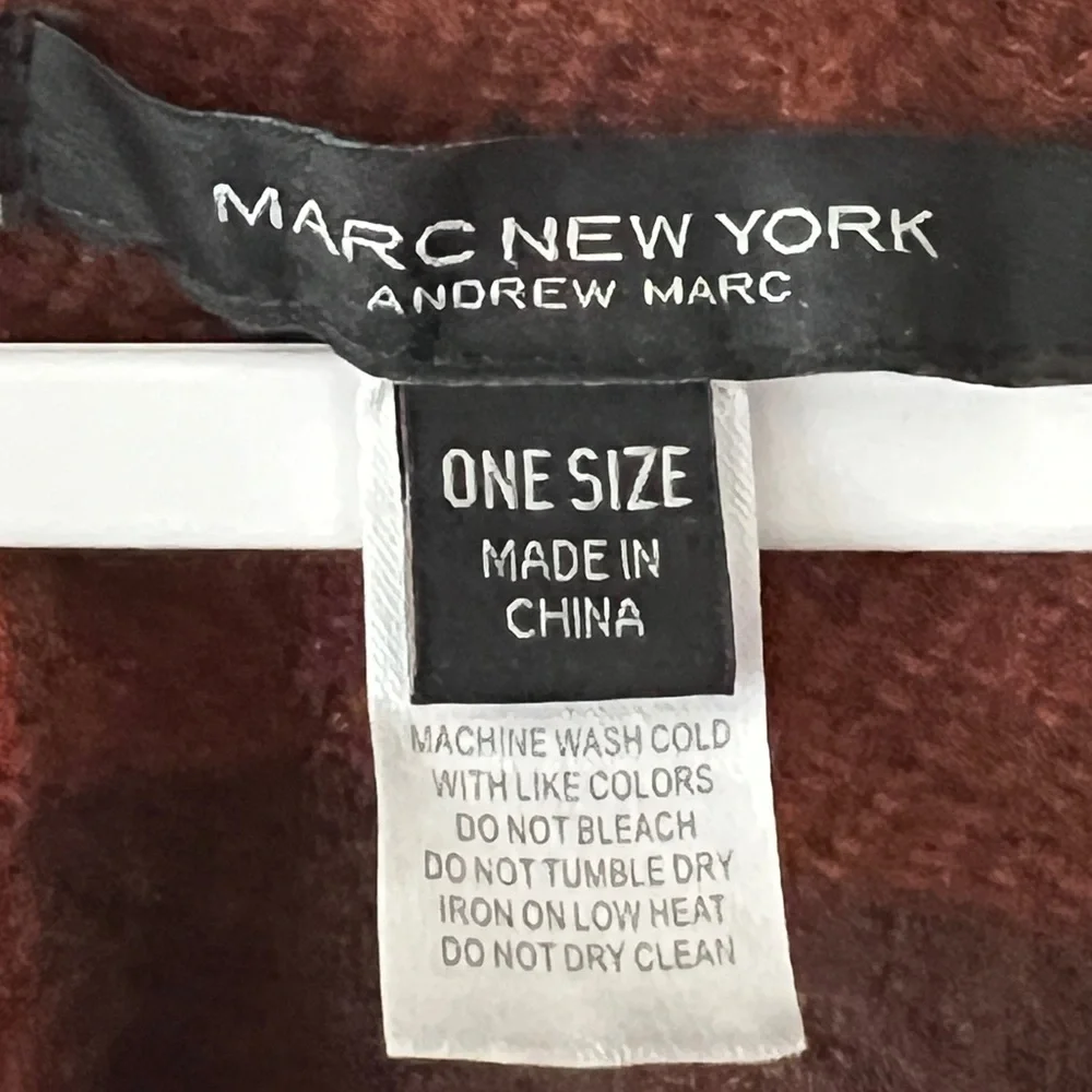 🟤MARC NEW YORK Oversized Plaid Fringe Poncho in Brick Red/Charcoal ONE SIZE - Picture 5 of 7
